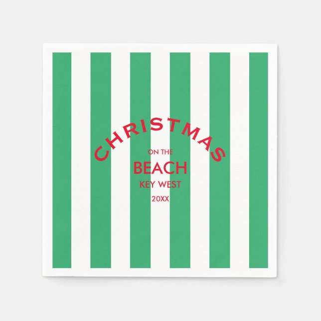 Christmas On The Beach Custom Green Cabana Stripe  Napkins (Front)