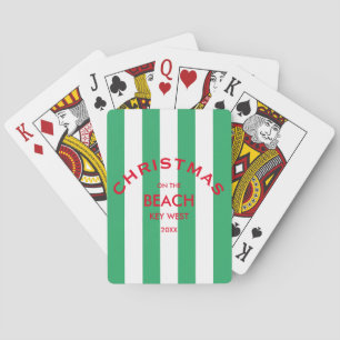 Christmas On The Beach Green Cabana Stripe Poker Cards