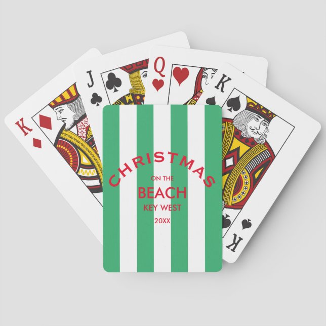 Christmas On The Beach Green Cabana Stripe Poker Cards (Back)