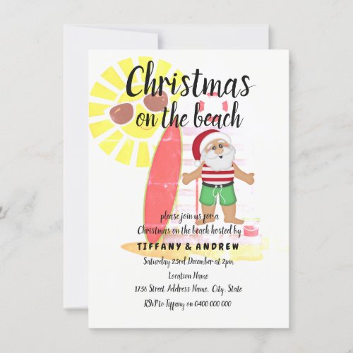 Christmas on the Beach Summer Santa Party Invite