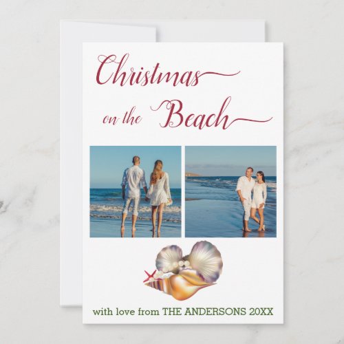 Christmas on the Beach White Seashells Collage Holiday Card