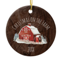 Christmas on the Farm barn ceramic ornament