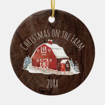 Christmas On The Farm Barn Ceramic Ornament by rheasdesigns at Zazzle