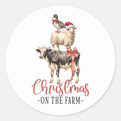 Christmas on the Farm Barnyard Animal Classic Round Sticker