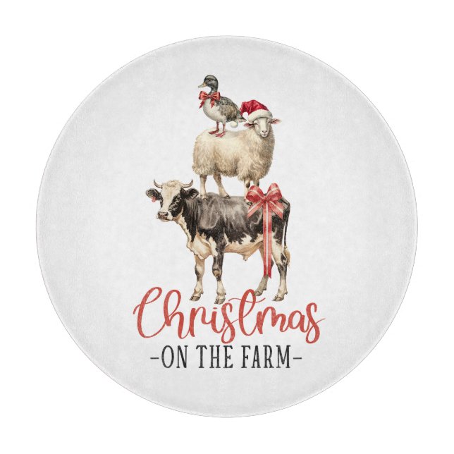 Christmas on the Farm Barnyard Animal Cutting Board (Front)