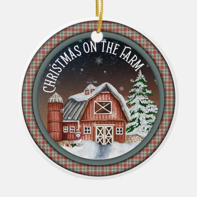 Christmas on the Farm Ceramic Ornament (Front)