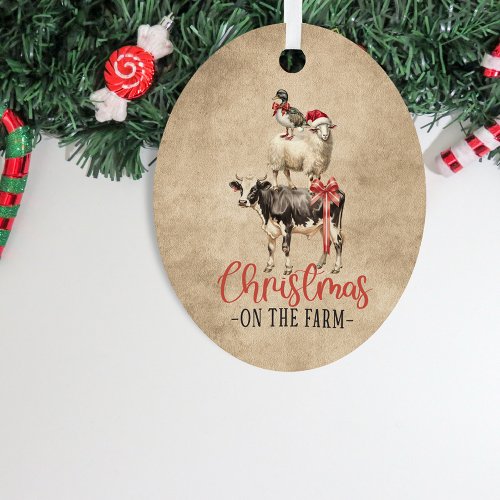 Christmas on the Farm Cow Goat and Duck Metal Ornament