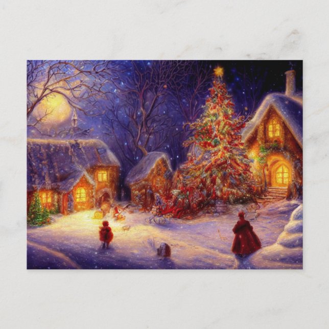 Christmas on the farm. Large Christmas tree Postcard (Front)