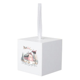 Christmas on the Farm,Merry Christmas Cube Ornament
