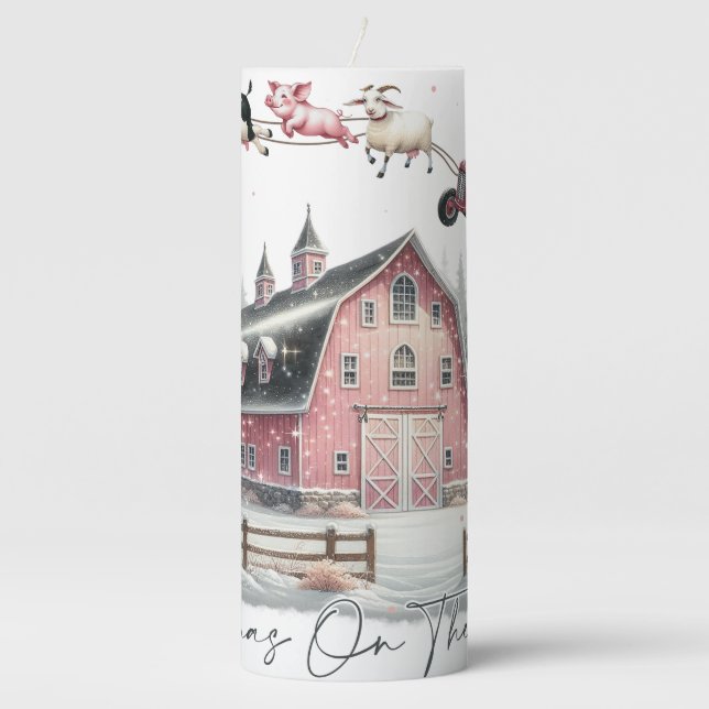 Christmas on the Farm,Merry Christmas Pillar Candle (Front)