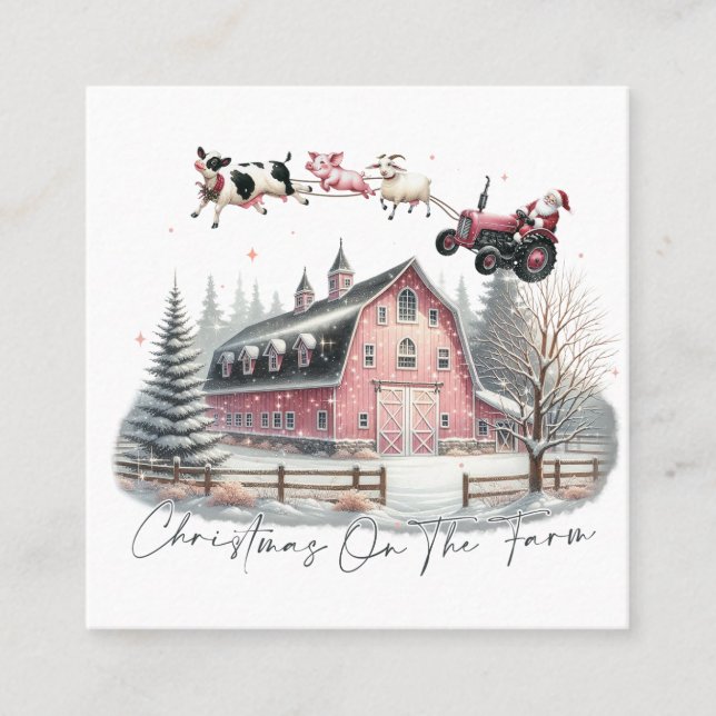 Christmas on the Farm,Merry Christmas Square Business Card (Front)
