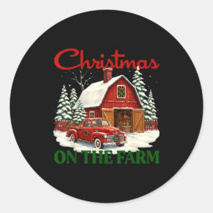Christmas On The Farm Shirt Vintage Red Truck Barn Classic Round Sticker
