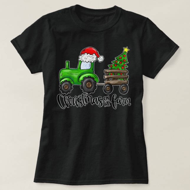 Christmas On The Farm Tractor Santa Farmer Christm T-Shirt (Design Front)