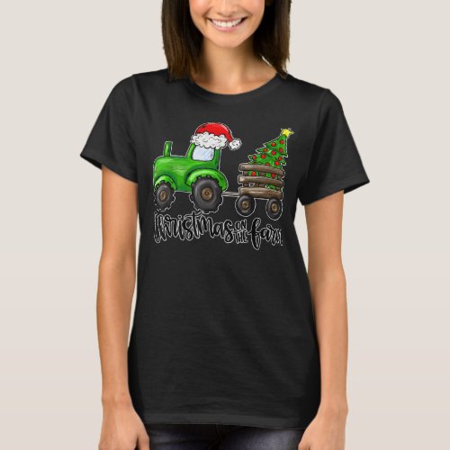 Christmas On The Farm Tractor Santa Farmer Christm T_Shirt