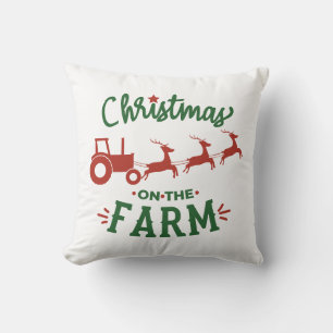 Christmas On The Farm with Tractor & Reindeer Throw Pillow