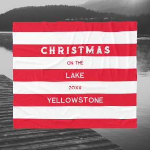 Christmas On The Lake Red Nautical Stripe Fleece Blanket