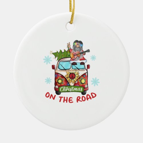 Christmas On The Road Hippie Gnome Peace Sign Truc Ceramic Ornament