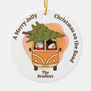 Christmas on the Road Snowmen in a Van Ceramic Ornament