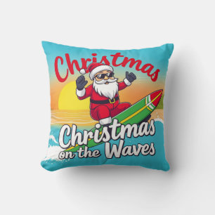 Christmas on the Waves Santa Design Throw Pillow