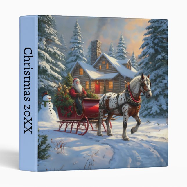 Christmas One-horse Sleigh Santa 3 Ring Binder (Front/Spine)