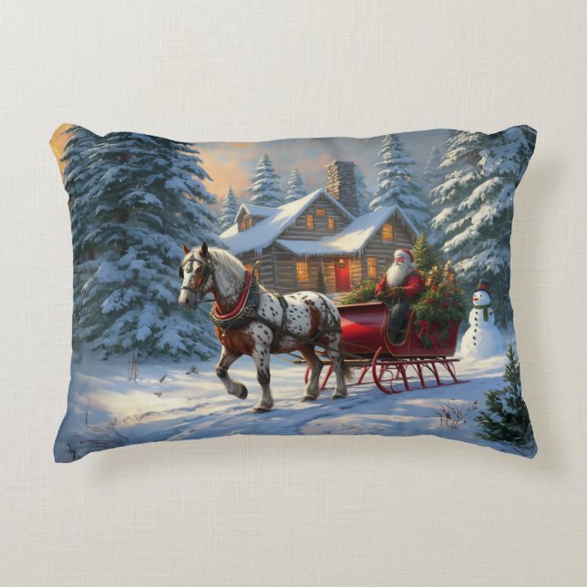 Christmas One-horse Sleigh Santa Accent Pillow (Front)