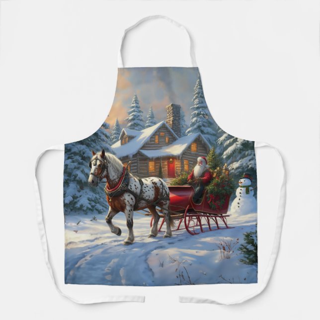 Christmas One-horse Sleigh Santa Apron (Front)