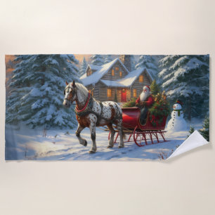 Christmas One-horse Sleigh Santa Beach Towel