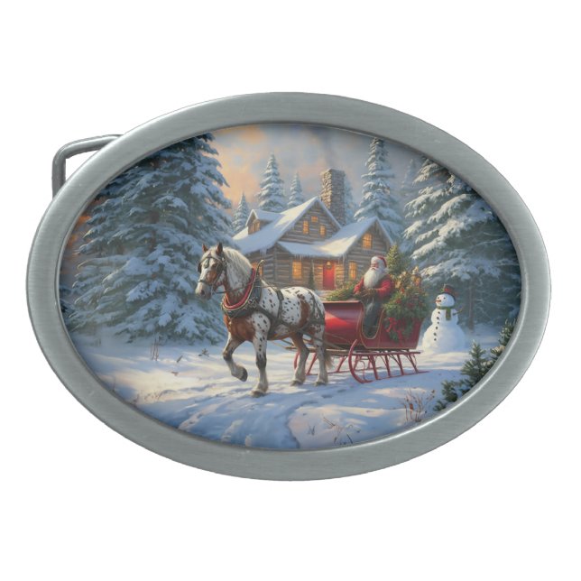 Christmas One-horse Sleigh Santa Belt Buckle (Front)