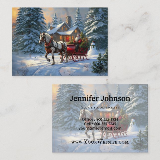 Christmas One-horse Sleigh Santa Business Card (Front/Back)