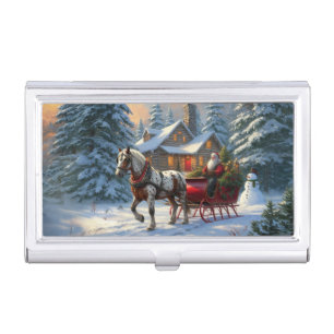 Christmas One-horse Sleigh Santa Business Card Case