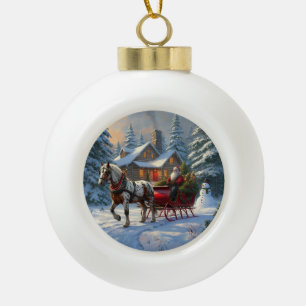 Christmas One-horse Sleigh Santa Ceramic Ball Christmas Ornament