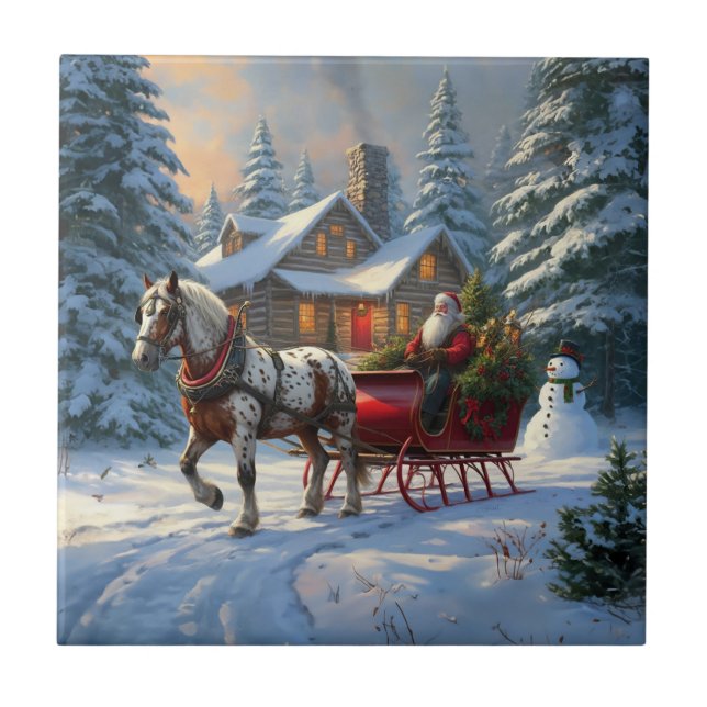 Christmas One-horse Sleigh Santa Ceramic Tile (Front)