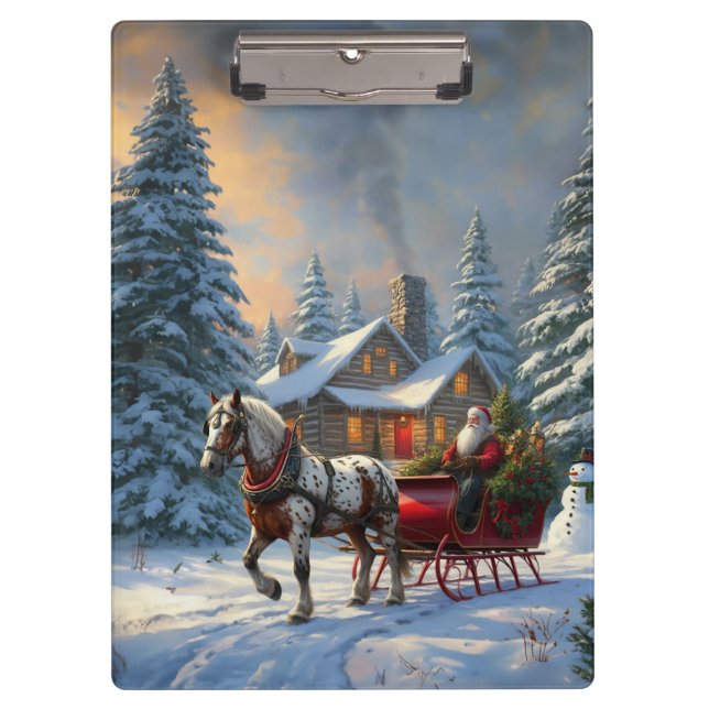 Christmas One-horse Sleigh Santa Clipboard (Front)