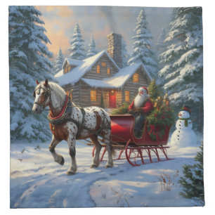 Christmas One-horse Sleigh Santa Cloth Napkin