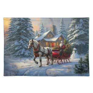 Christmas One-horse Sleigh Santa Cloth Placemat