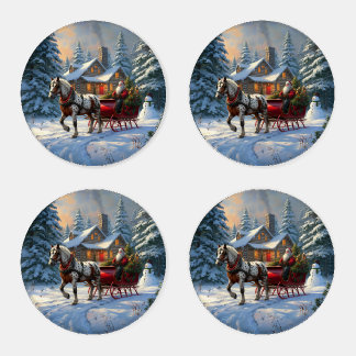 Christmas One-horse Sleigh Santa Coaster Set