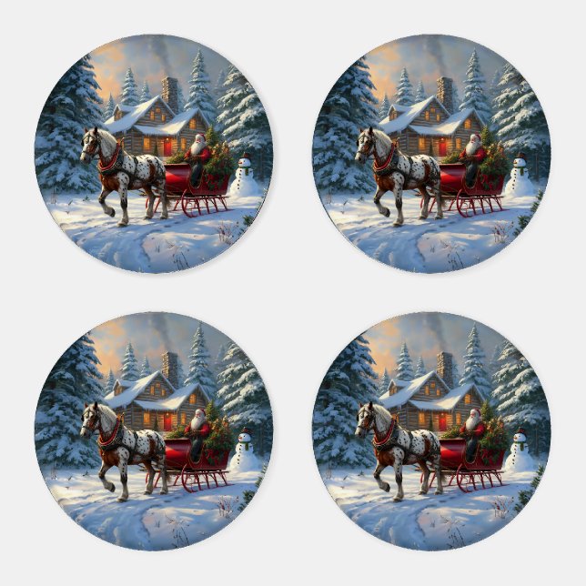 Christmas One-horse Sleigh Santa Coaster Set (Set)