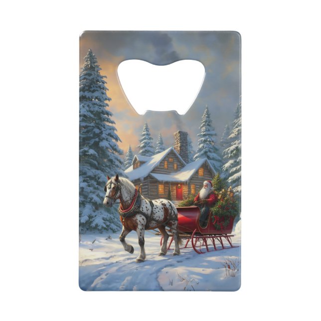 Christmas One-horse Sleigh Santa Credit Card Bottle Opener (Front)