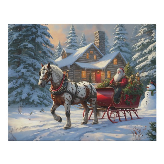 Christmas One-horse Sleigh Santa Faux Canvas Print (Front)