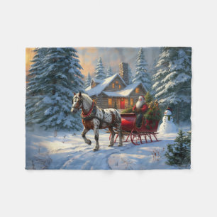Christmas One-horse Sleigh Santa Fleece Blanket