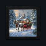 Christmas One-horse Sleigh Santa Gift Box<br><div class="desc">Santa driving a one-horse sleigh to deliver Christmas presents in a small town</div>