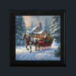 Christmas One-horse Sleigh Santa Gift Box<br><div class="desc">Santa driving a one-horse sleigh to deliver Christmas presents in a small town</div>