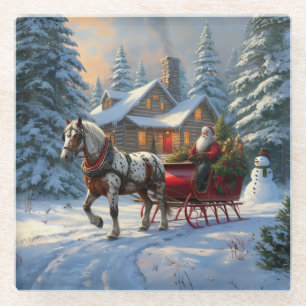 Christmas One-horse Sleigh Santa Glass Coaster