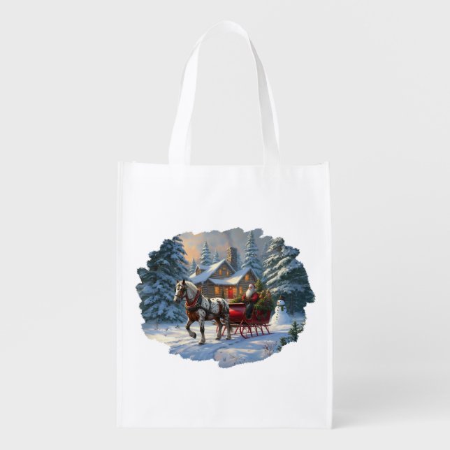 Christmas One-horse Sleigh Santa Grocery Bag (Front)