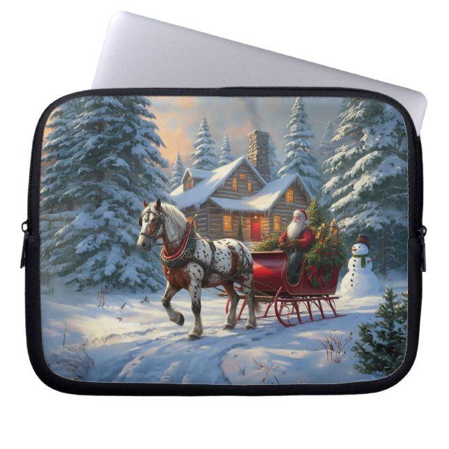 Christmas One-horse Sleigh Santa Laptop Sleeve (Front)