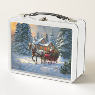 Christmas One-horse Sleigh Santa Metal Lunch Box