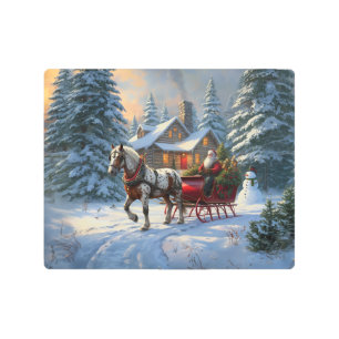 Christmas One-horse Sleigh Santa Metal Print