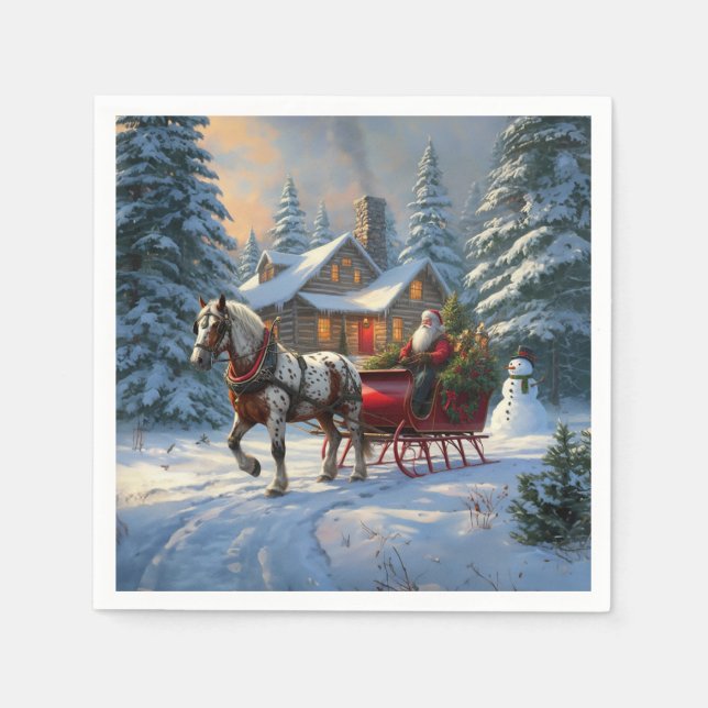Christmas One-horse Sleigh Santa Napkins (Front)