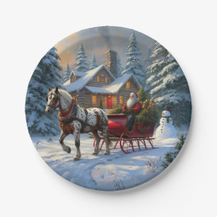 Christmas One-horse Sleigh Santa Paper Plates