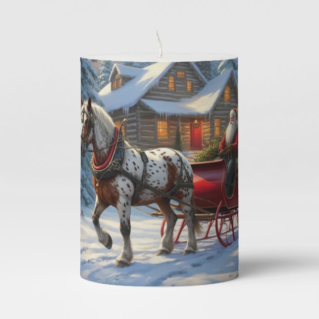 Christmas One-horse Sleigh Santa Pillar Candle (Front)